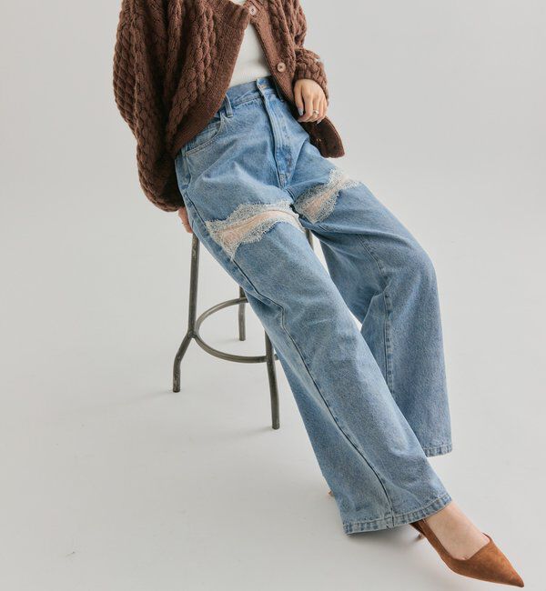  「レース切替デニム」|デニム|