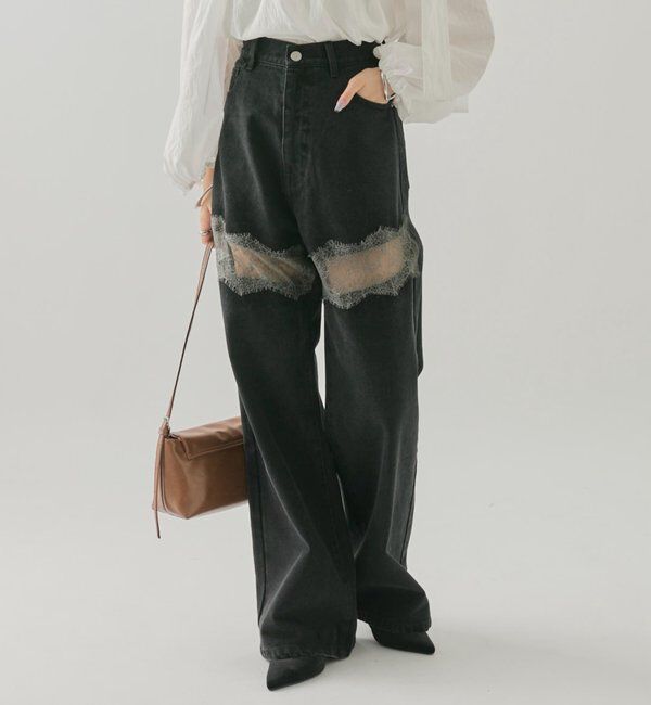  「レース切替デニム」|デニム|