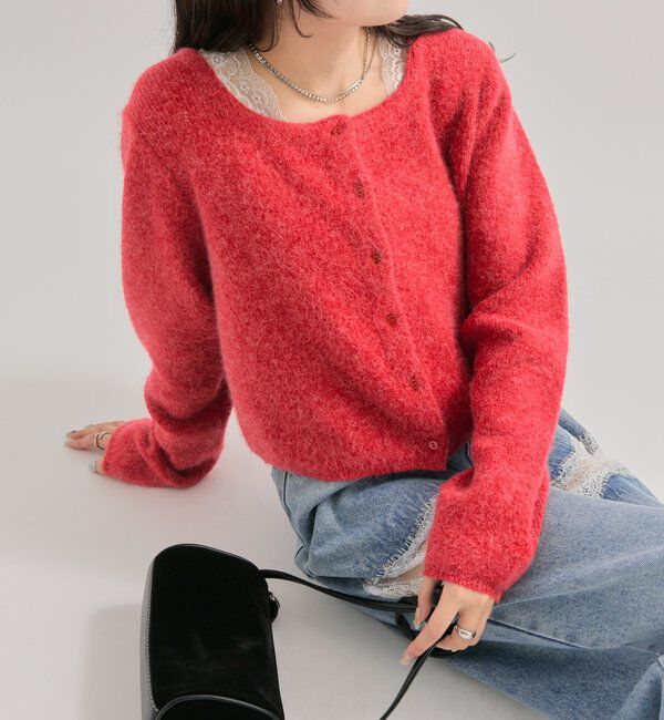  「スクエアネックニットカーディガン」|カーディガン|