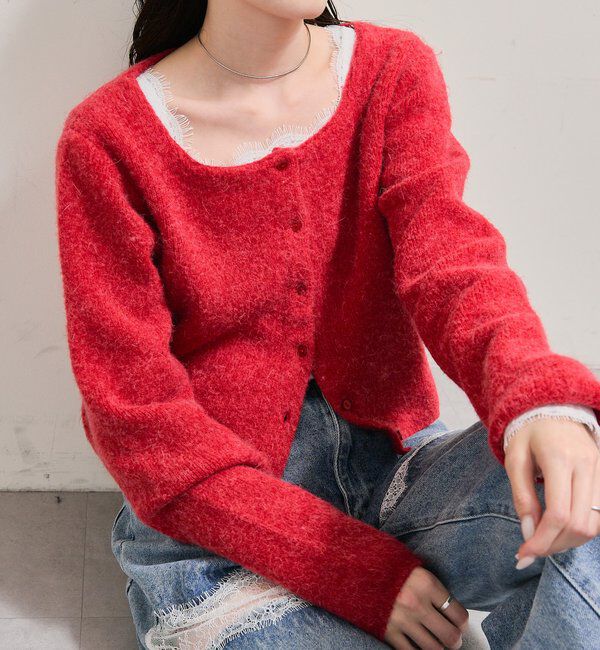  「スクエアネックニットカーディガン」|カーディガン|