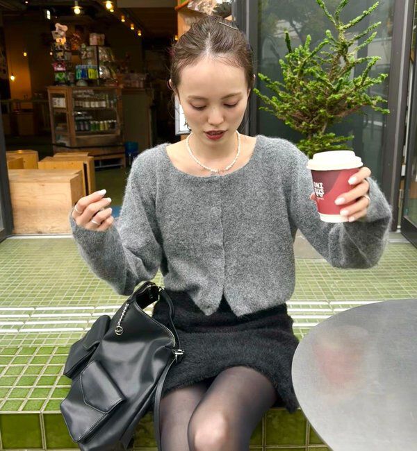  「スクエアネックニットカーディガン」|カーディガン|