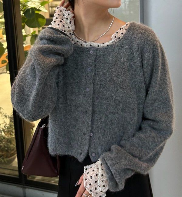  「スクエアネックニットカーディガン」|カーディガン|