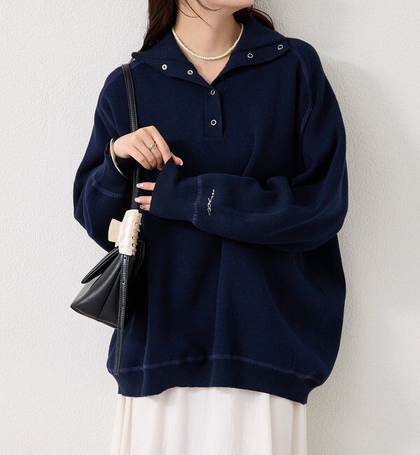  「スウェットライクヘンリーニット」|ニット・セーター|ネイビー