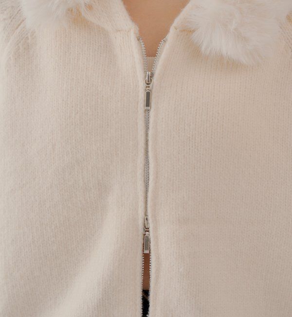  「【SALON by Chico】フードファーWジップニットカーディガン」|ニット・セーター|