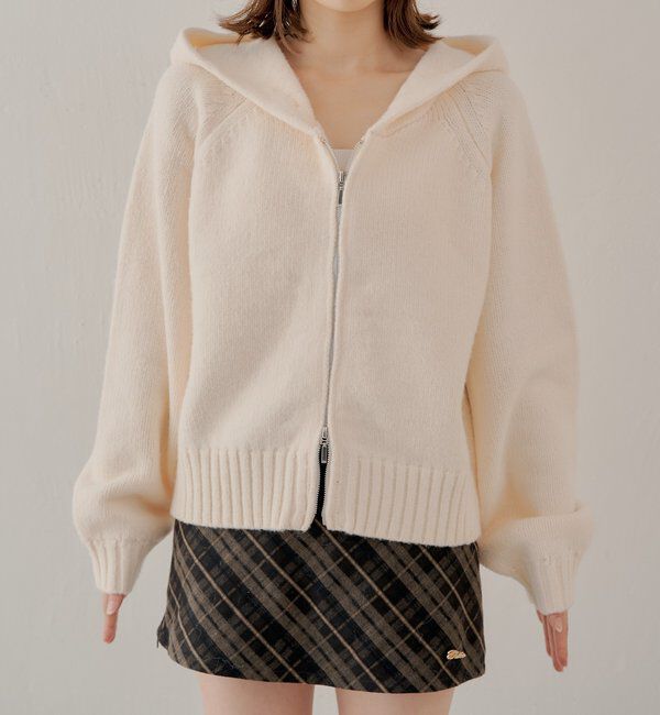  「【SALON by Chico】フードファーWジップニットカーディガン」|ニット・セーター|