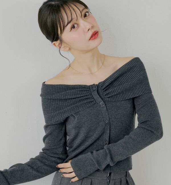  「フロントボタンオフショルニット」|ニット・セーター|