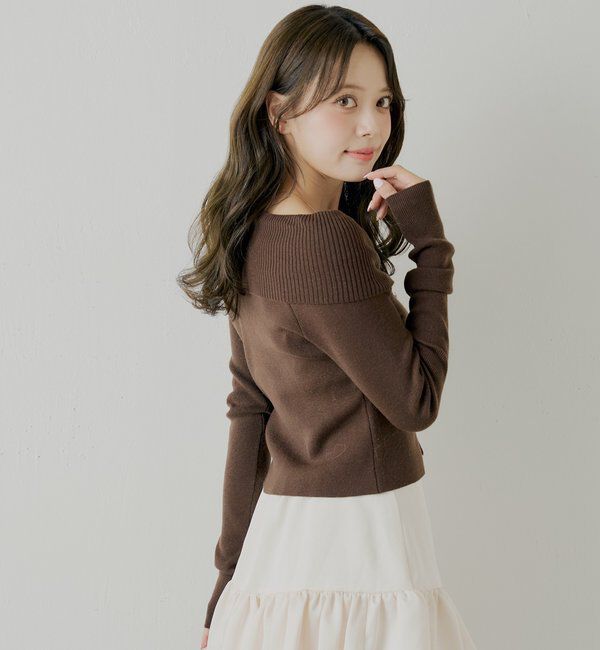  「フロントボタンオフショルニット」|ニット・セーター|