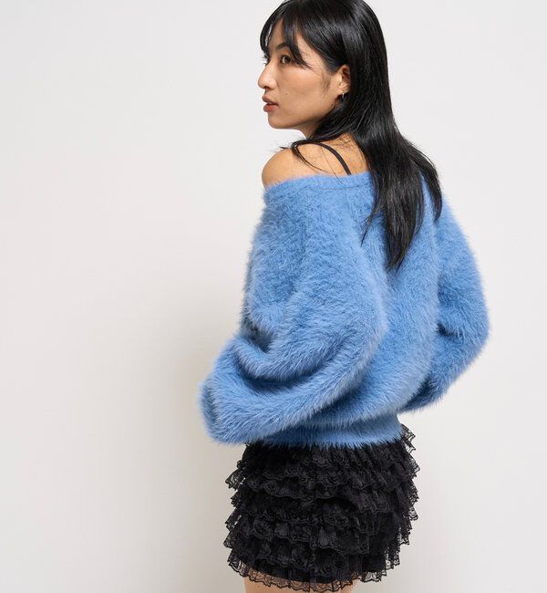  「SHAGGY LOGO OFF-SHOULDER KNIT」|ニット・セーター|