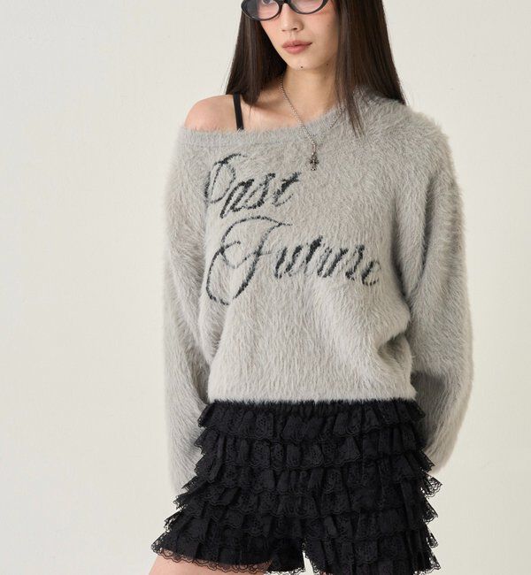  「SHAGGY LOGO OFF-SHOULDER KNIT」|ニット・セーター|