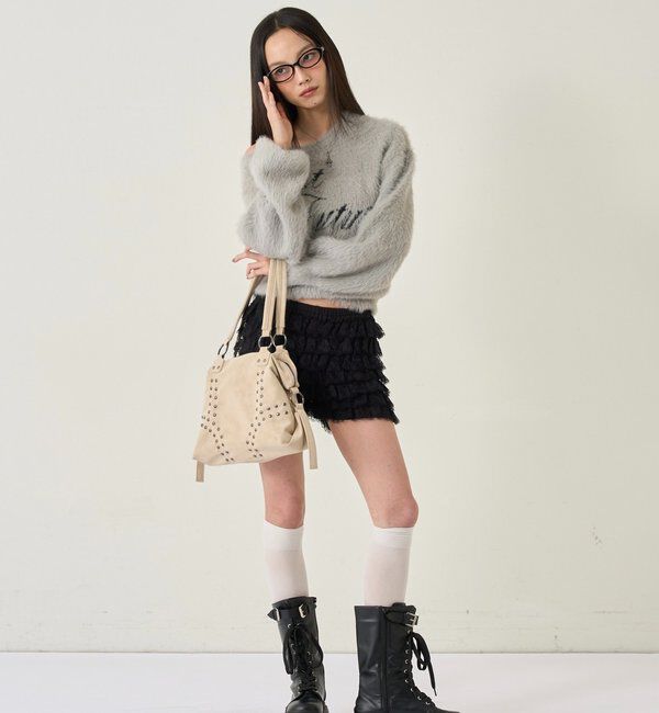  「SHAGGY LOGO OFF-SHOULDER KNIT」|ニット・セーター|