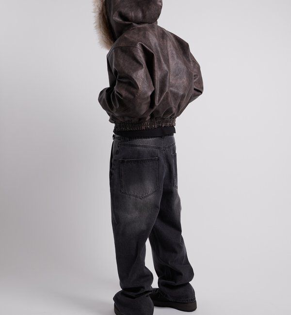  「【2way/ファー取り外し可能】ヴィンテージライクレザーファーフードブルゾン」|ブルゾン・スタジャン|