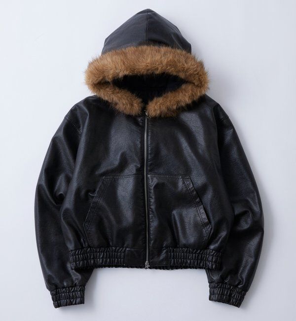  「【2way/ファー取り外し可能】ヴィンテージライクレザーファーフードブルゾン」|ブルゾン・スタジャン|