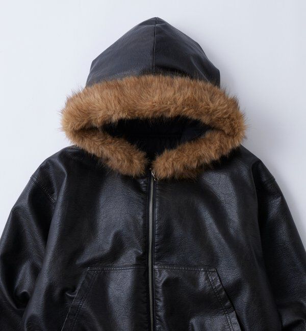  「【2way/ファー取り外し可能】ヴィンテージライクレザーファーフードブルゾン」|ブルゾン・スタジャン|