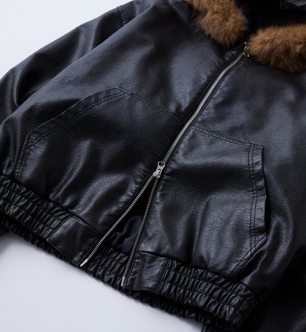  「【2way/ファー取り外し可能】ヴィンテージライクレザーファーフードブルゾン」|ブルゾン・スタジャン|