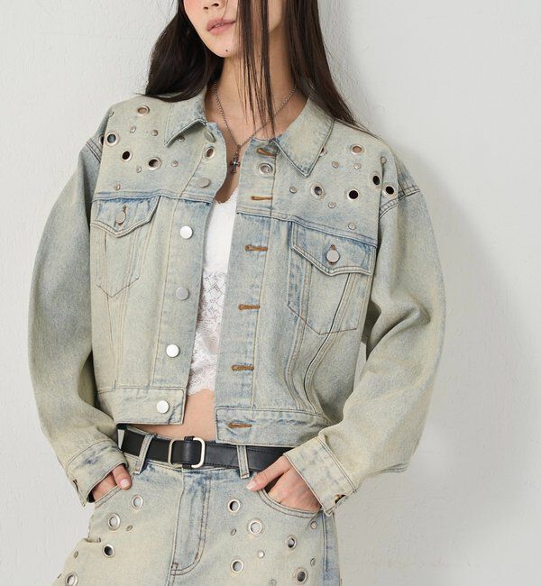  「【UNISEX/WEB限定サイズあり】EYELET DENIM JACKET」|ブルゾン・スタジャン|