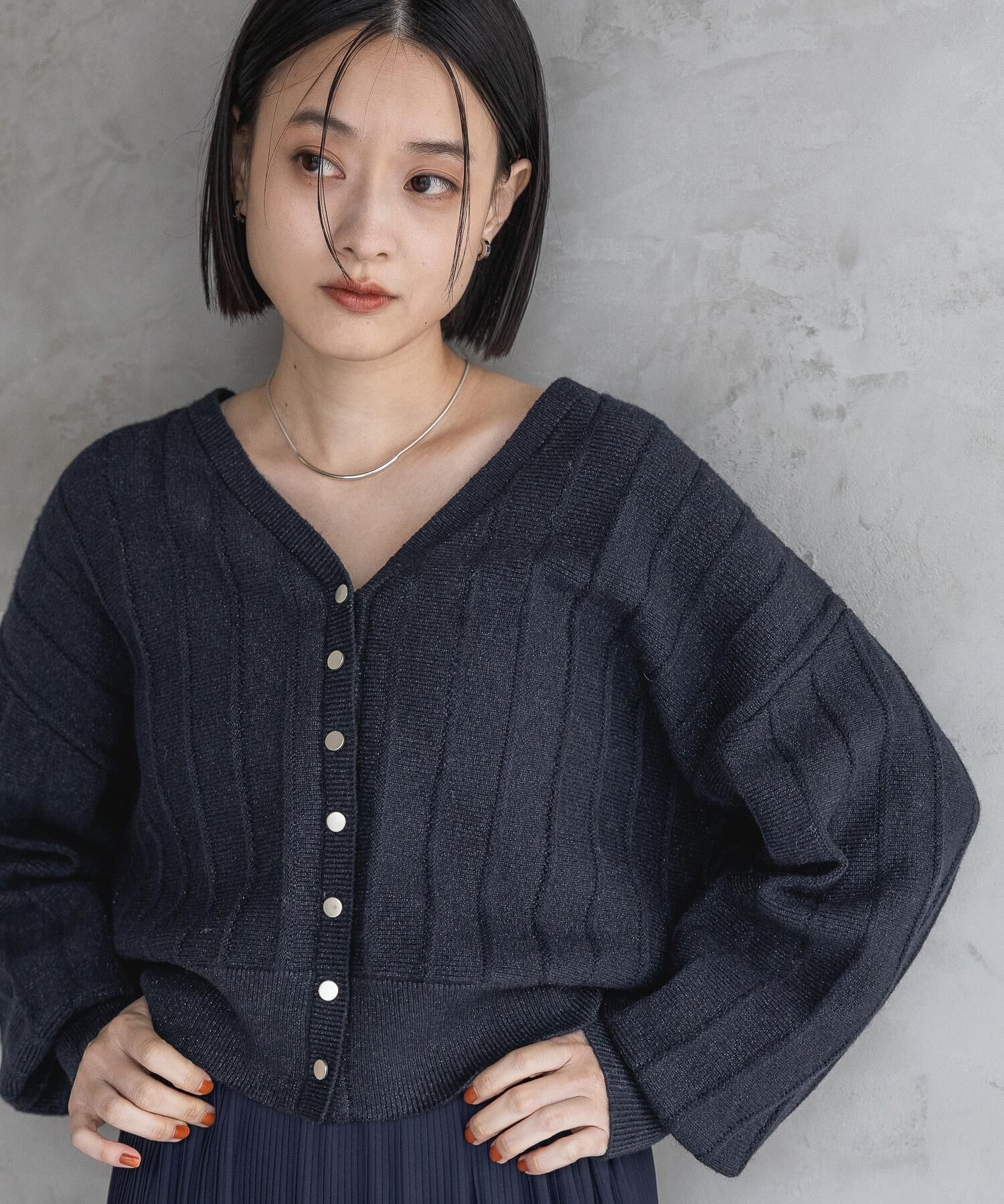 A part by 「アイレットニットカーディガン」|ニット・セーター|ネイビー