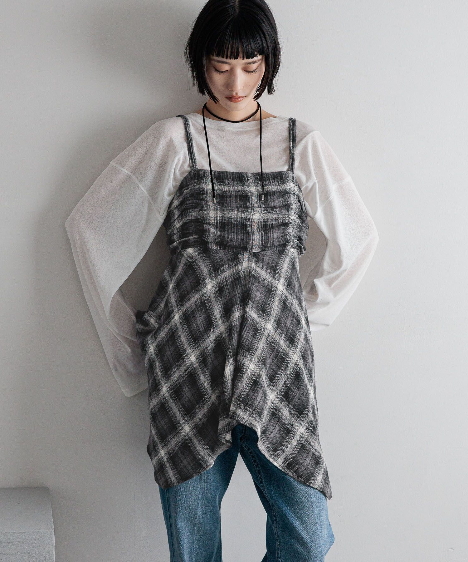 LOWRYS FARM「オンブレチェックキャミチュニック」|シャツ・ブラウス|GRY8