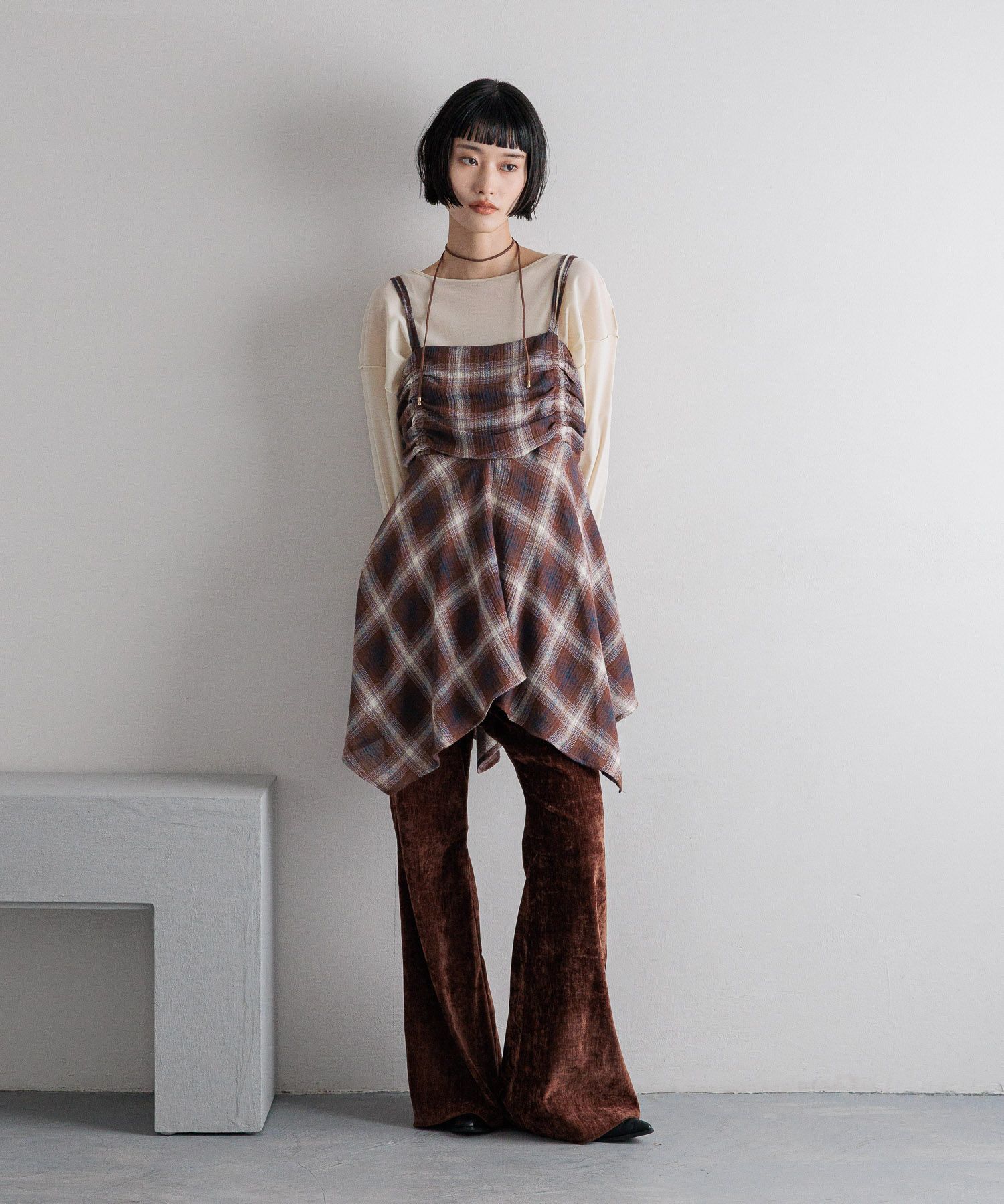 LOWRYS FARM「オンブレチェックキャミチュニック」|シャツ・ブラウス|