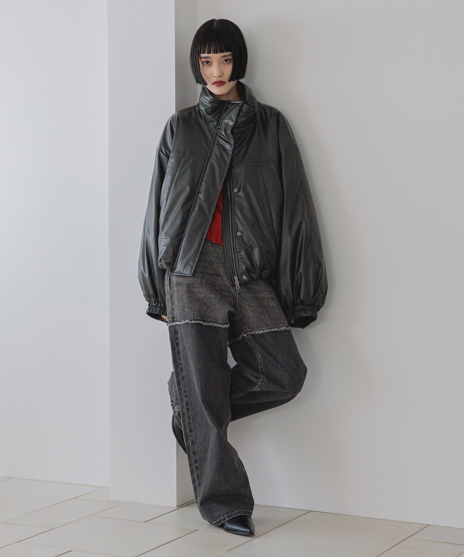 LOWRYS FARM「レザーモンスターショートコート」|ダウン|