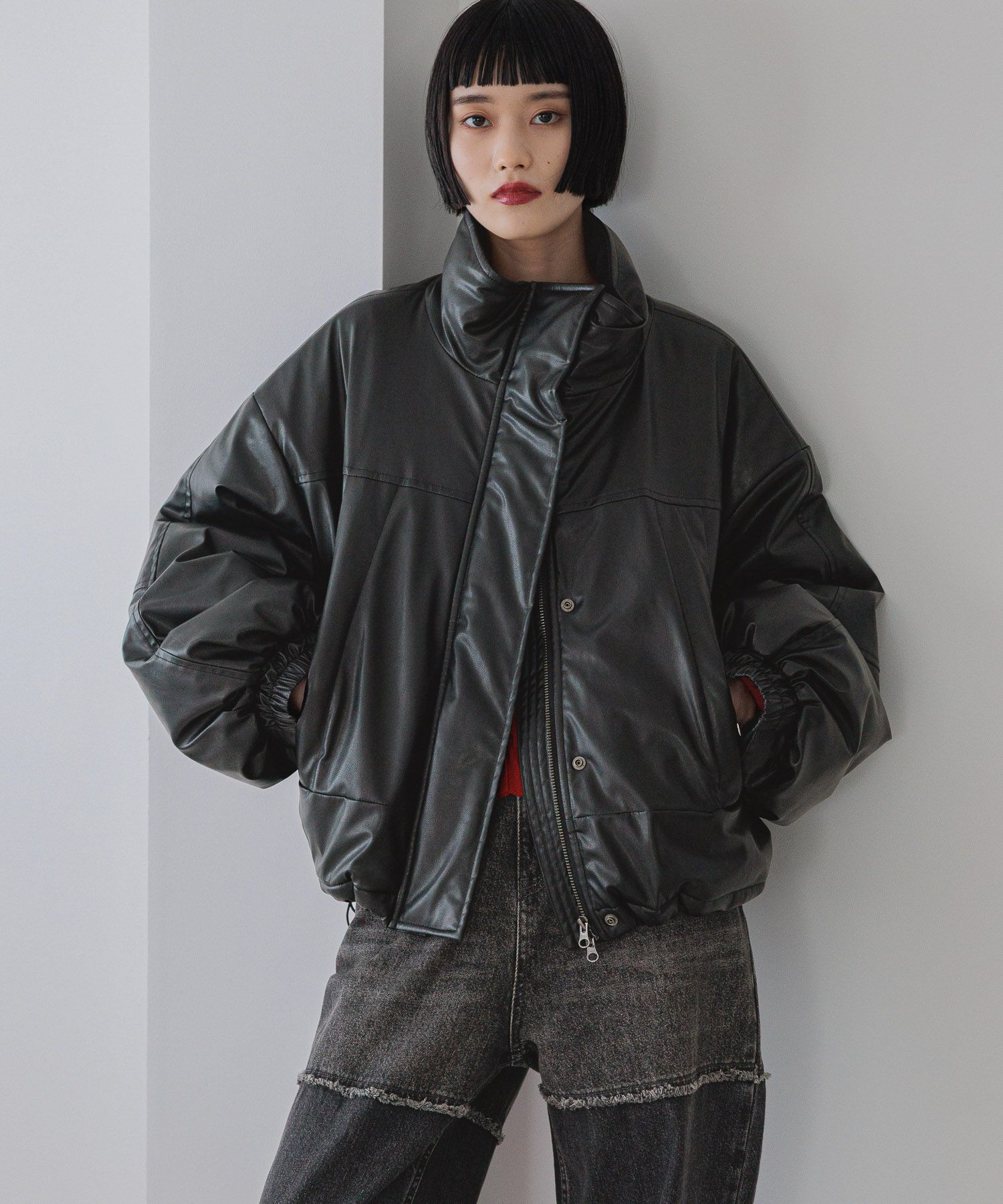 LOWRYS FARM「レザーモンスターショートコート」|ダウン|