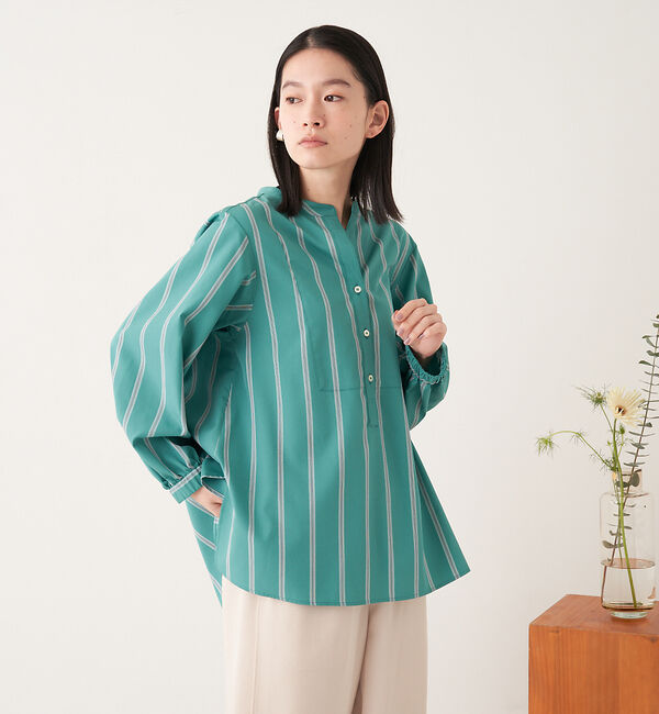 collex「＜手洗い可能＞ ストライプスタンドカラーシャツ」|シャツ・ブラウス|
