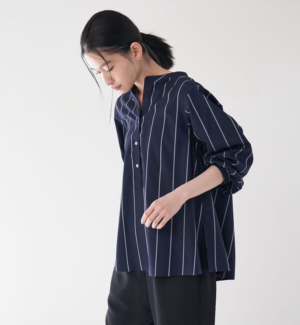 collex「＜手洗い可能＞ ストライプスタンドカラーシャツ」|シャツ・ブラウス|