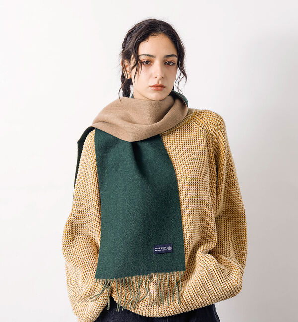 ABAHOUSE「ウール100％　ヘリンボーンマフラー　バイカラー」|マフラー|グリーン