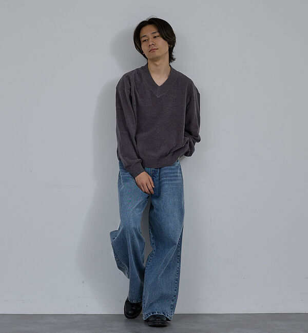 ABAHOUSE「【AH ABAHOUSE】ハイゲージモール クロップド Vネックニット」|ニット・セーター|
