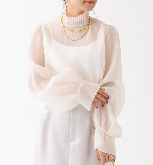Rouge vif「プリーツネックシアーブラウス」|シャツ・ブラウス|アイボリー