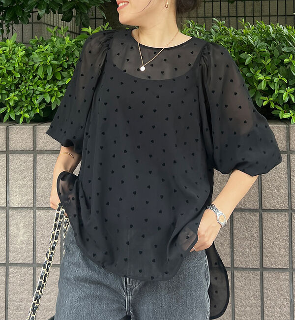 Rouge vif「ハートフロッキーシアーブラウス」|シャツ・ブラウス|ブラック