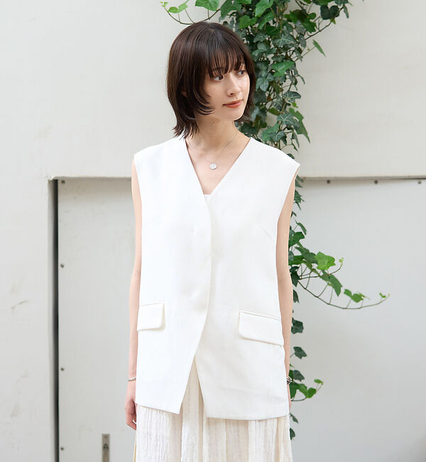 Rouge vif「リネン混サマーノーカラージレベスト」|シャツ・ブラウス|