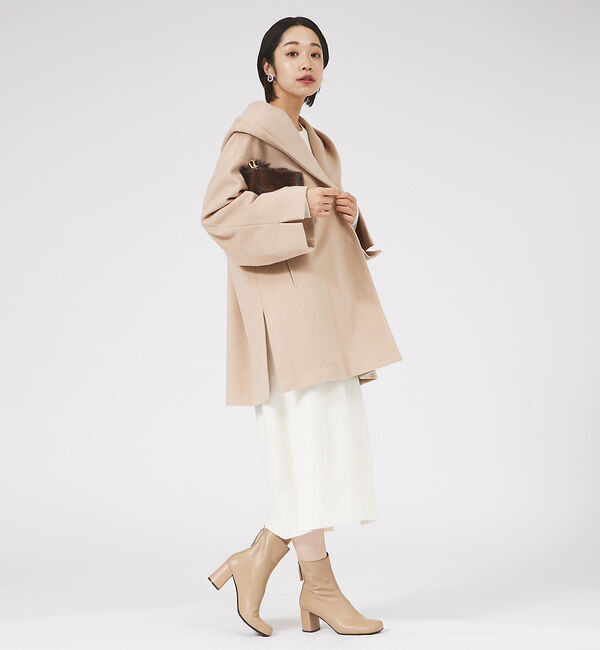 qualite「フーディーコート」|ノーカラーコート|