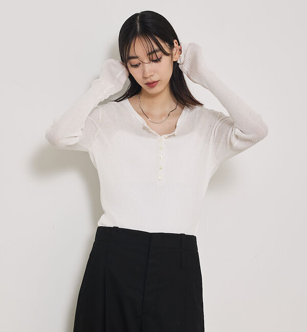 qualite「ヘンリーネックシアーリブニット」|Tシャツ・カットソー|