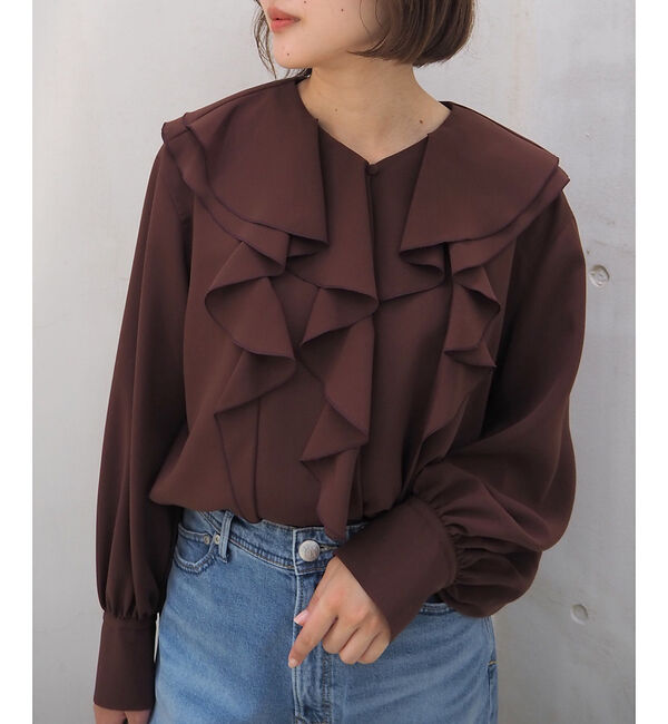 qualite「ダブルラッフルブラウス」|シャツ・ブラウス|ワイン