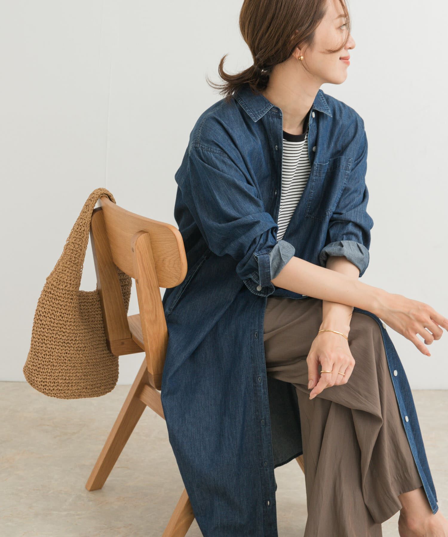 URBAN RESEARCH DOORS「ライトコットンデニムシャツワンピース」|ワンピース|インディゴブルー