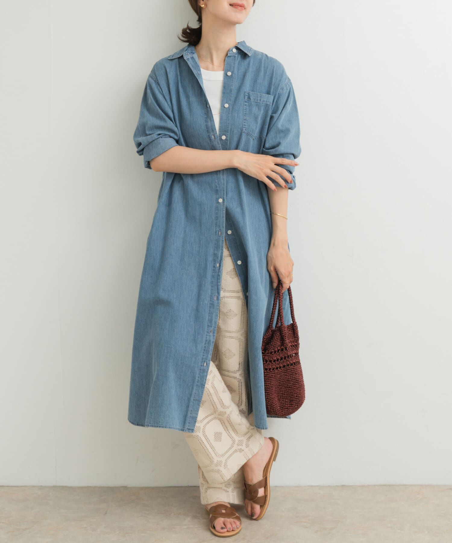 URBAN RESEARCH DOORS「ライトコットンデニムシャツワンピース」|ワンピース|ライトインディゴブル