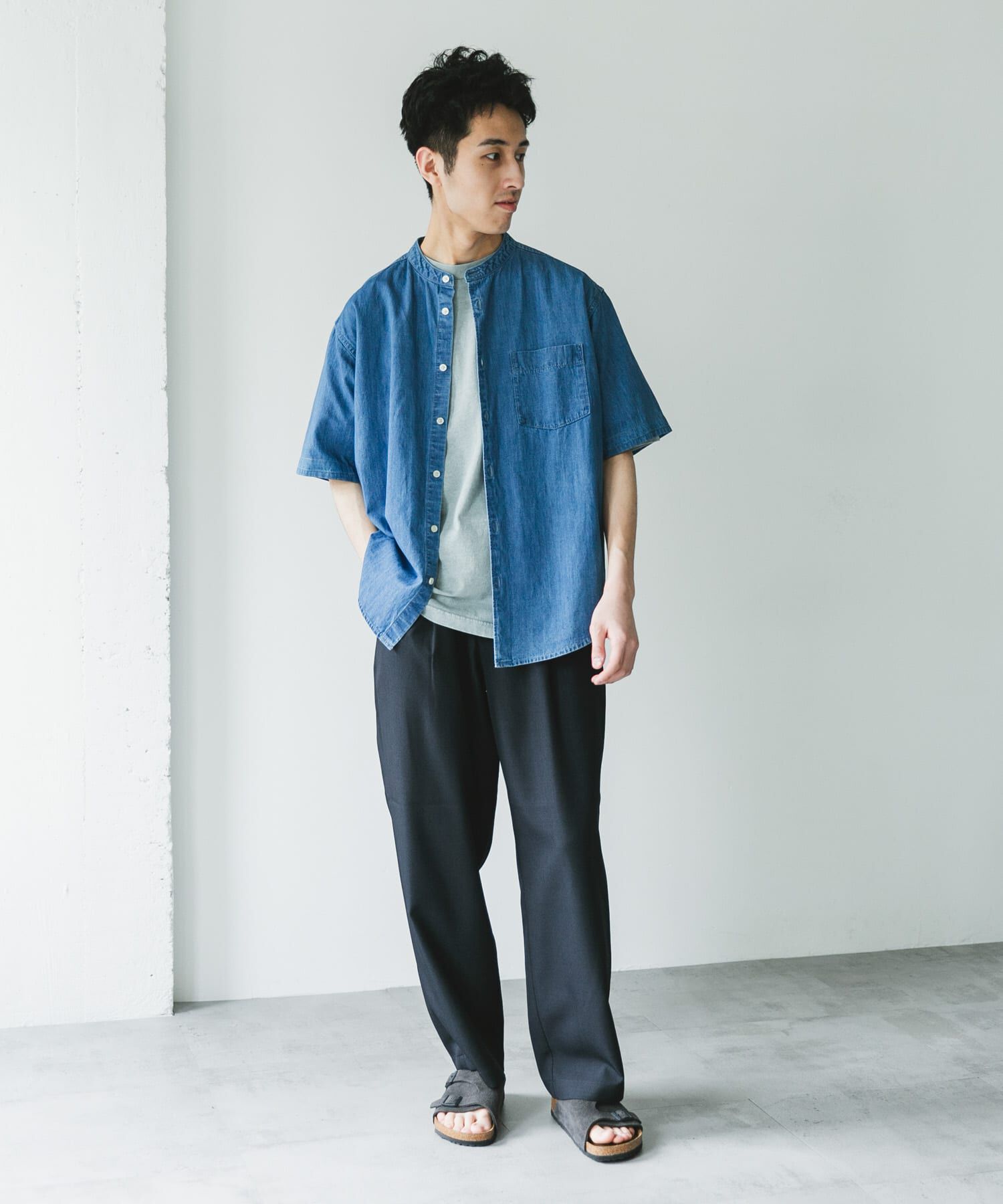 URBAN RESEARCH DOORS「リネン混 デニムバンドショートスリーブシャツ」|シャツ・ブラウス|