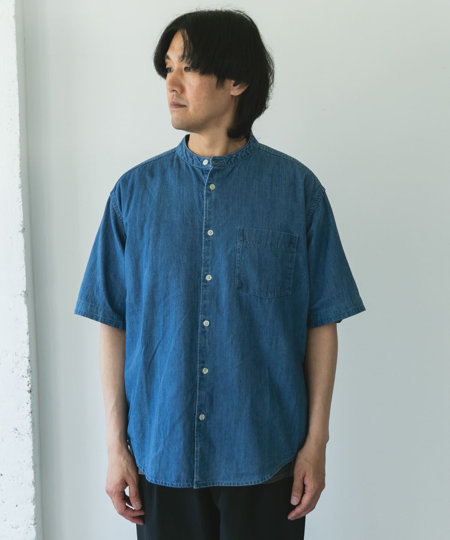 URBAN RESEARCH DOORS「リネン混 デニムバンドショートスリーブシャツ」|シャツ・ブラウス|