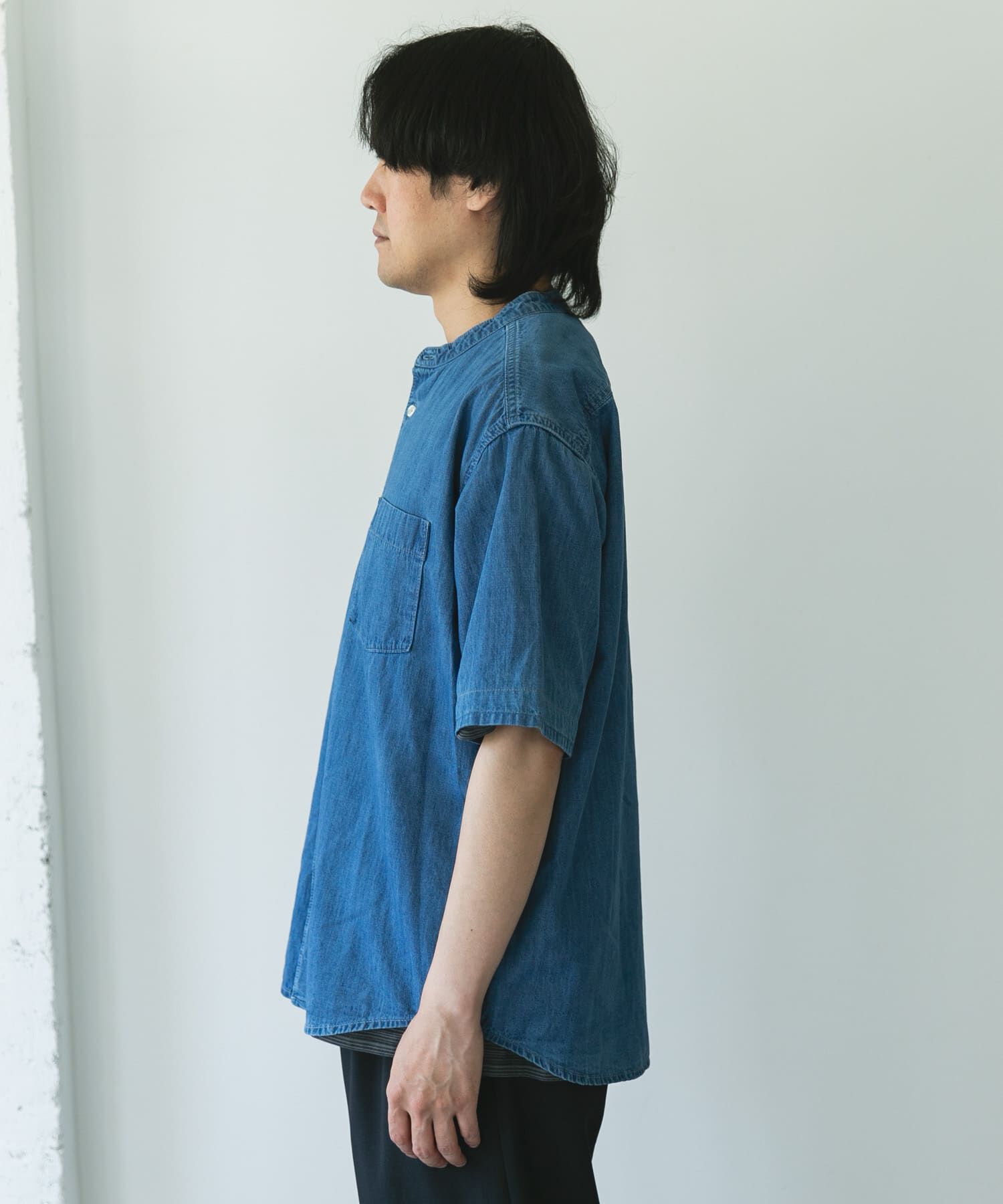 URBAN RESEARCH DOORS「リネン混 デニムバンドショートスリーブシャツ」|シャツ・ブラウス|