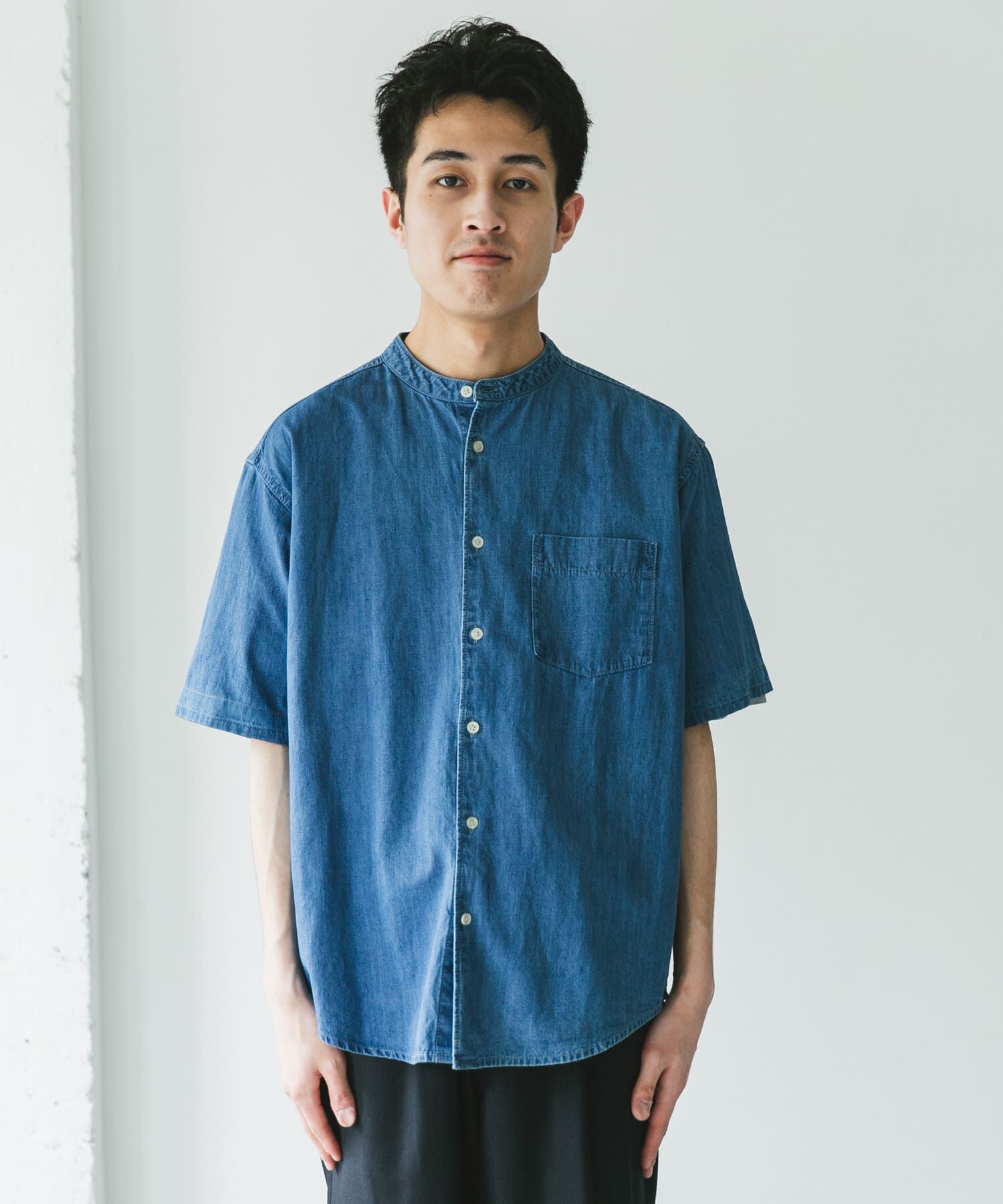 URBAN RESEARCH DOORS「リネン混 デニムバンドショートスリーブシャツ」|シャツ・ブラウス|