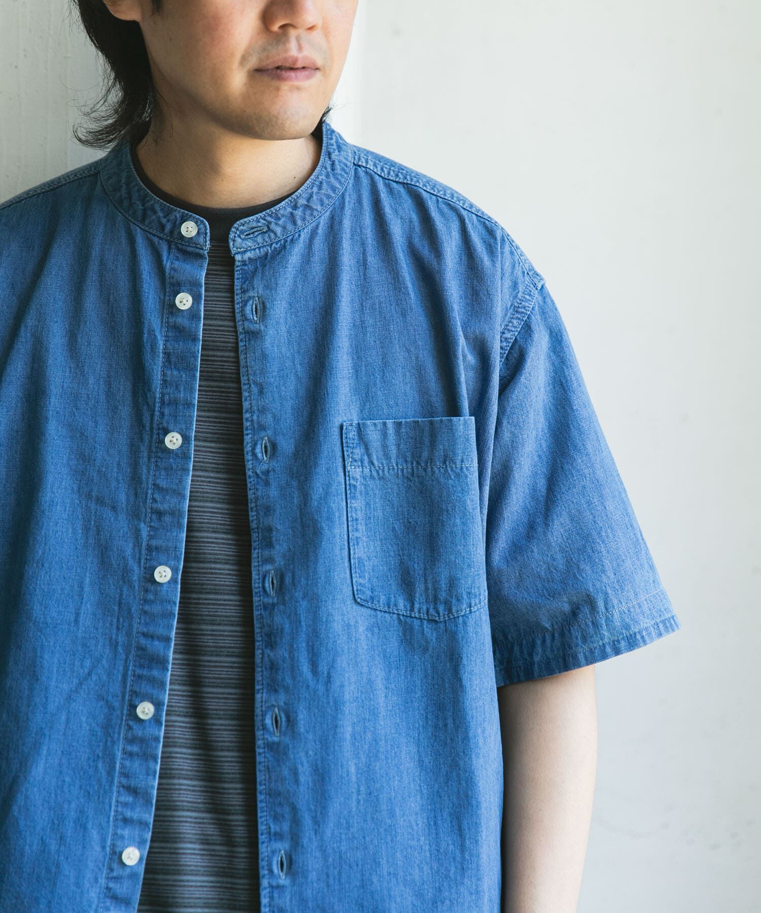 URBAN RESEARCH DOORS「リネン混 デニムバンドショートスリーブシャツ」|シャツ・ブラウス|