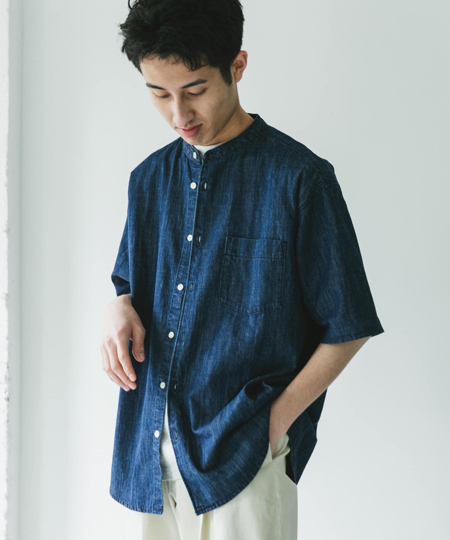 URBAN RESEARCH DOORS「リネン混 デニムバンドショートスリーブシャツ」|シャツ・ブラウス|