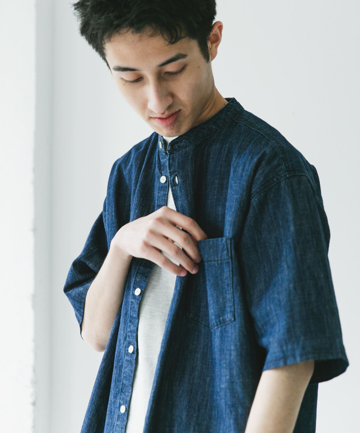 URBAN RESEARCH DOORS「リネン混 デニムバンドショートスリーブシャツ」|シャツ・ブラウス|