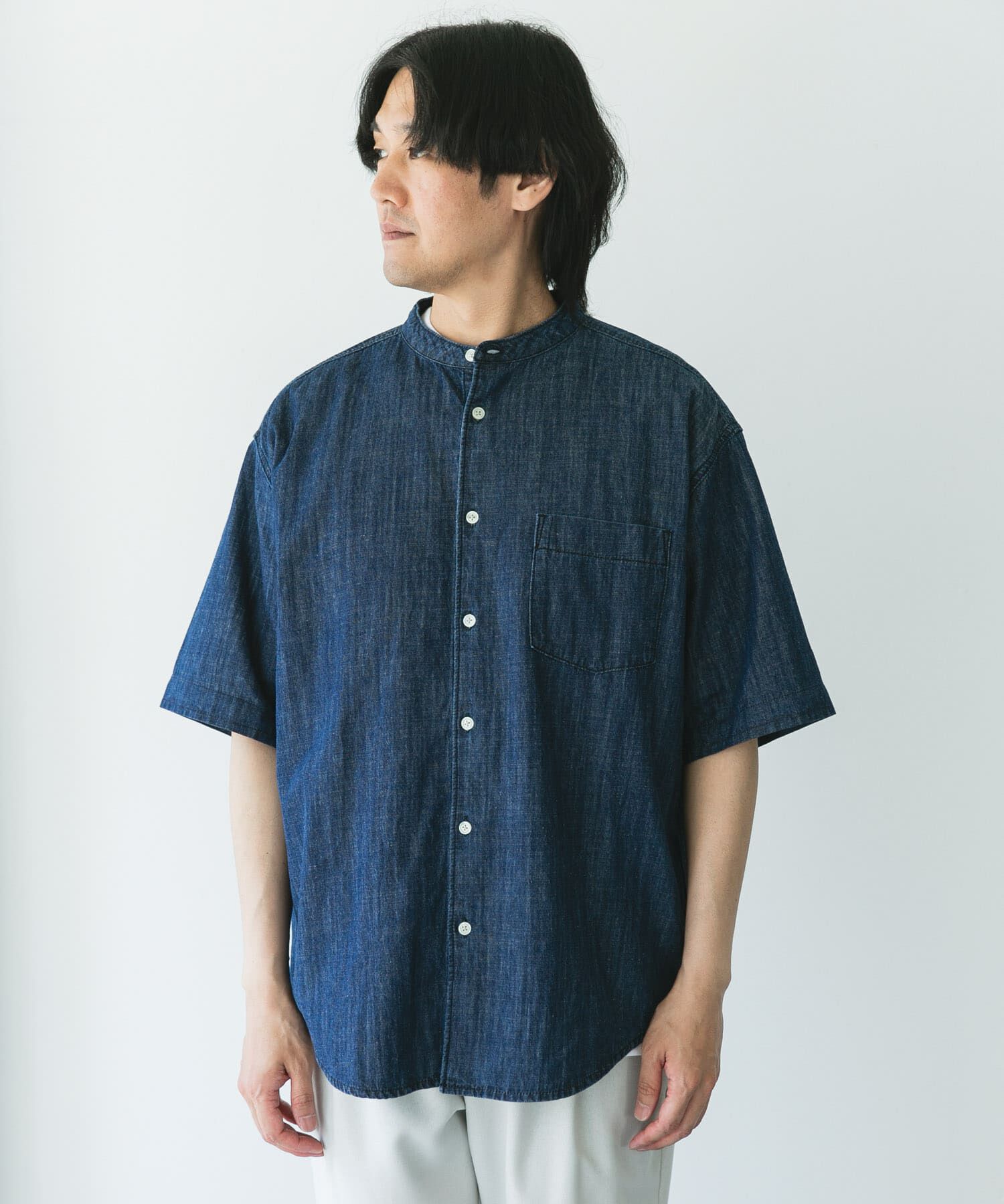 URBAN RESEARCH DOORS「リネン混 デニムバンドショートスリーブシャツ」|シャツ・ブラウス|