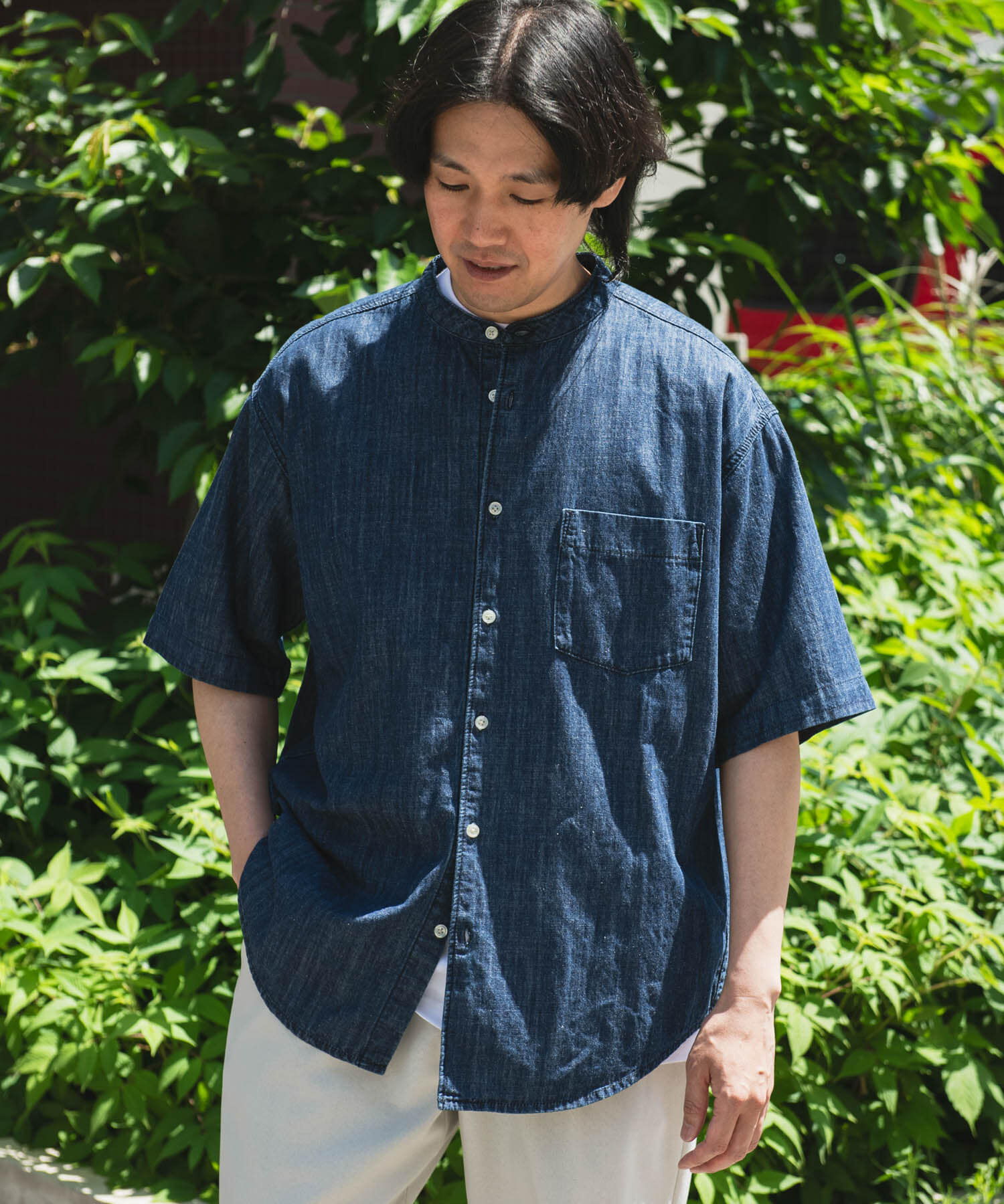 URBAN RESEARCH DOORS「リネン混 デニムバンドショートスリーブシャツ」|シャツ・ブラウス|