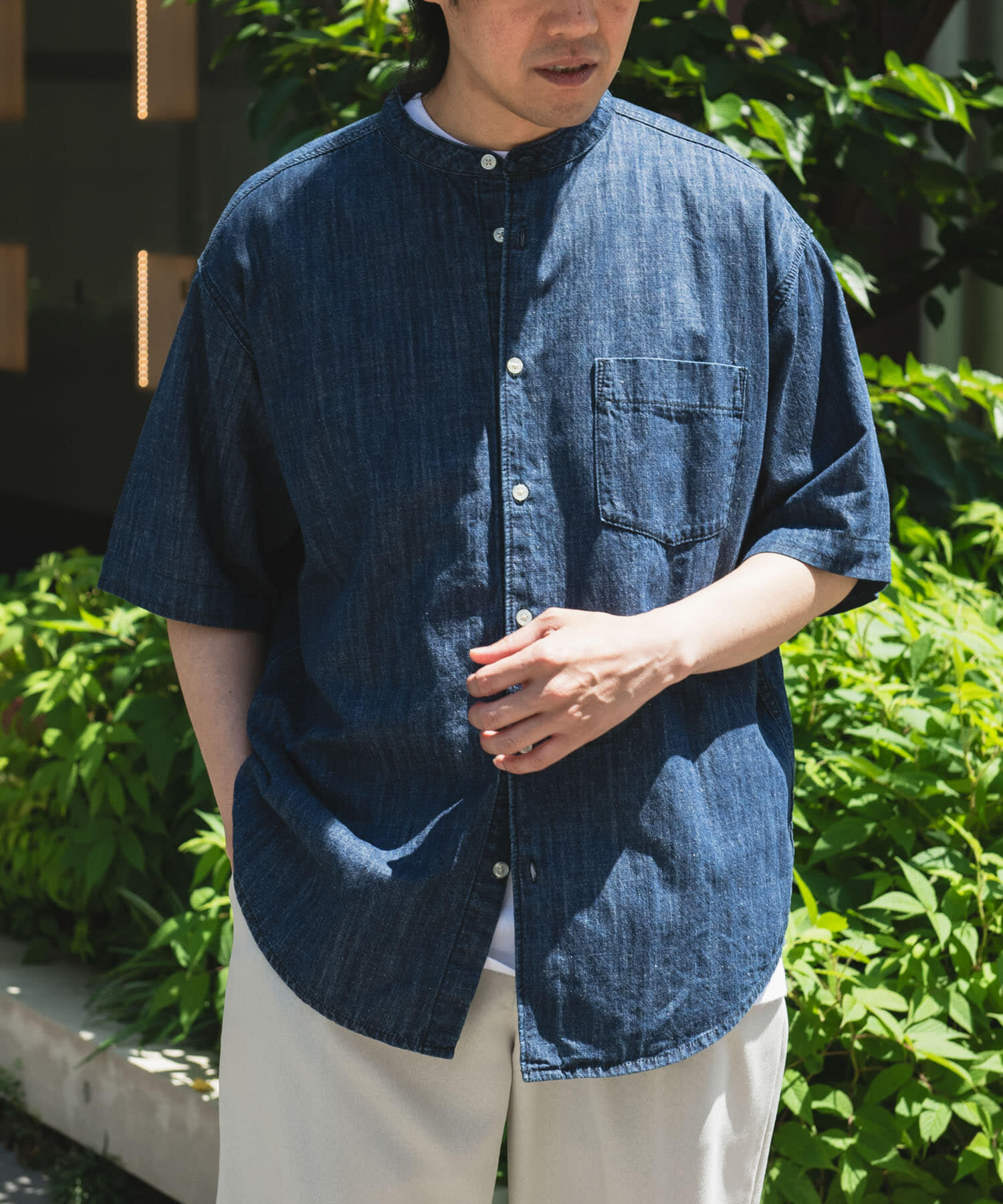 URBAN RESEARCH DOORS「リネン混 デニムバンドショートスリーブシャツ」|シャツ・ブラウス|