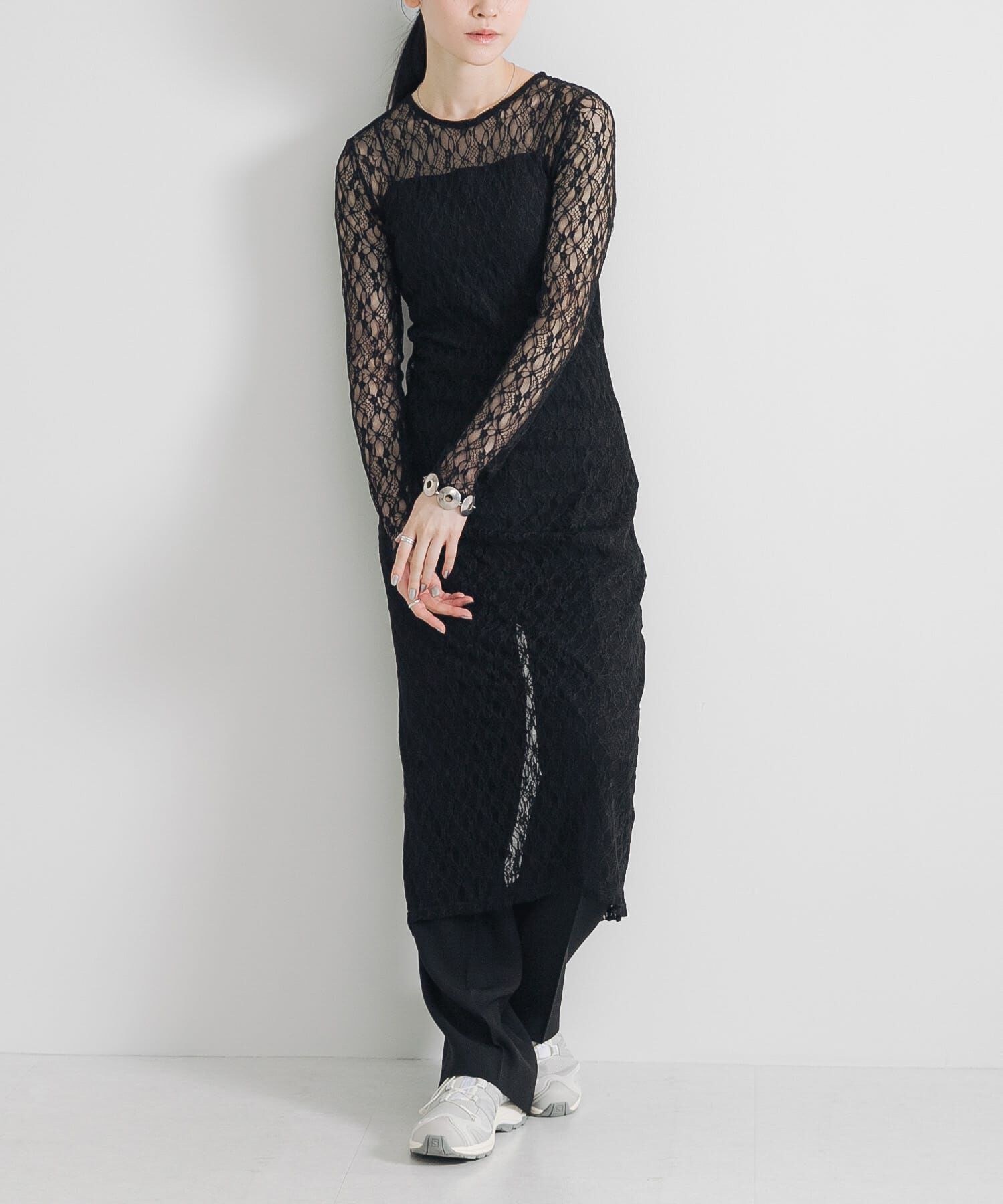 URBAN RESEARCH「ストレッチレースカットワンピース」|ワンピース|ブラック