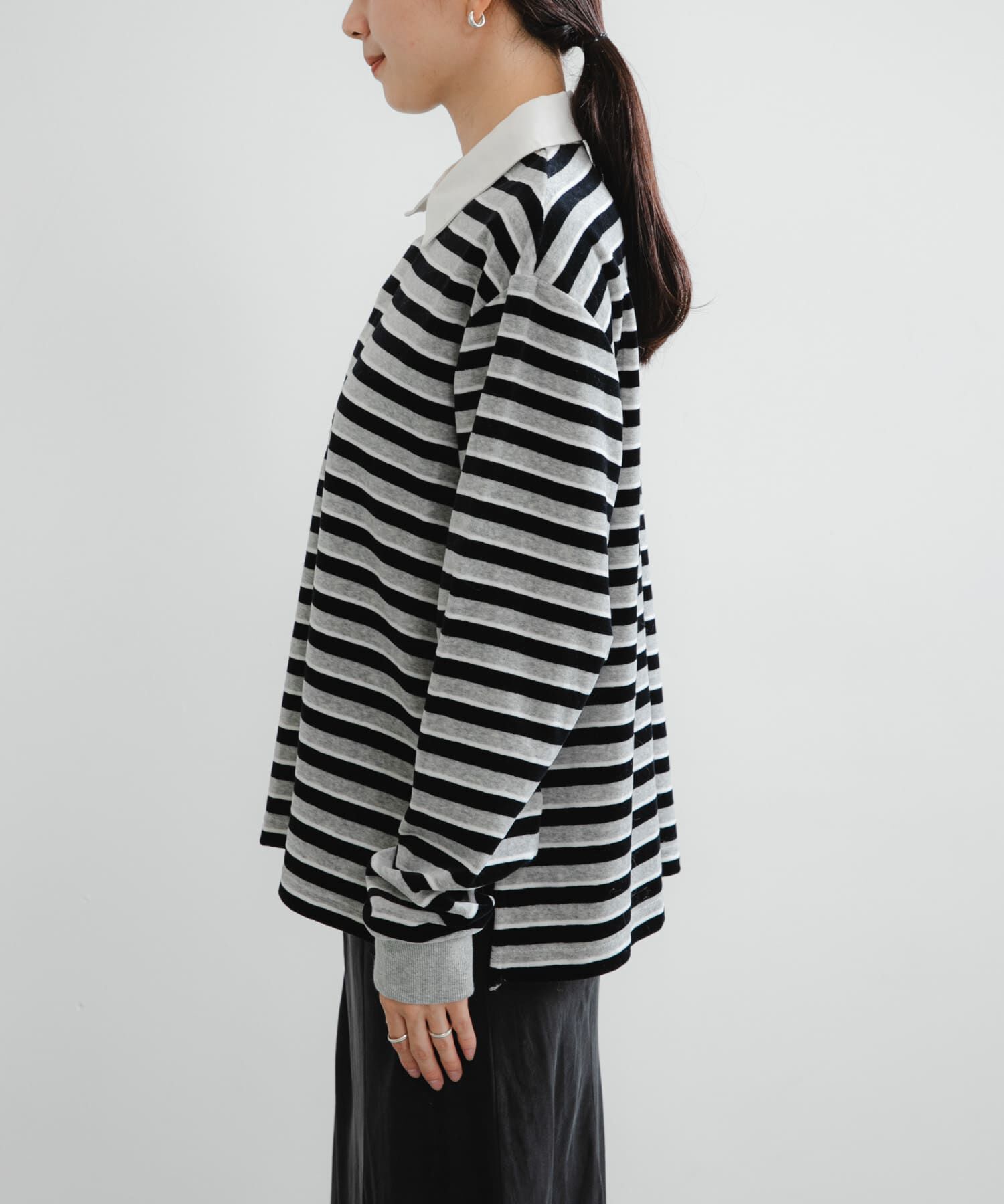 URBAN RESEARCH「『UR TECH』ベロアボーダーラガーシャツ」|Tシャツ・カットソー|