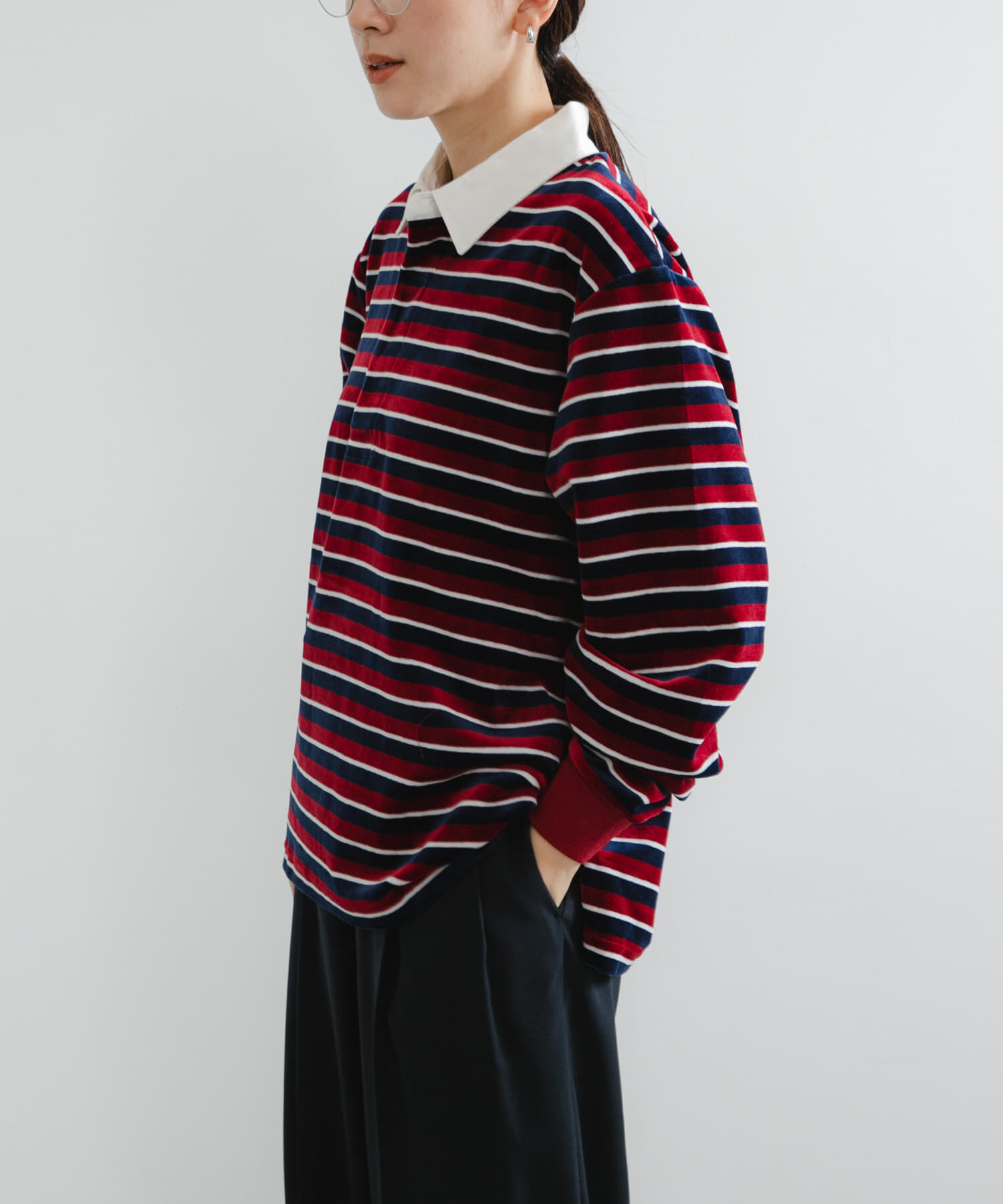 URBAN RESEARCH「『UR TECH』ベロアボーダーラガーシャツ」|Tシャツ・カットソー|