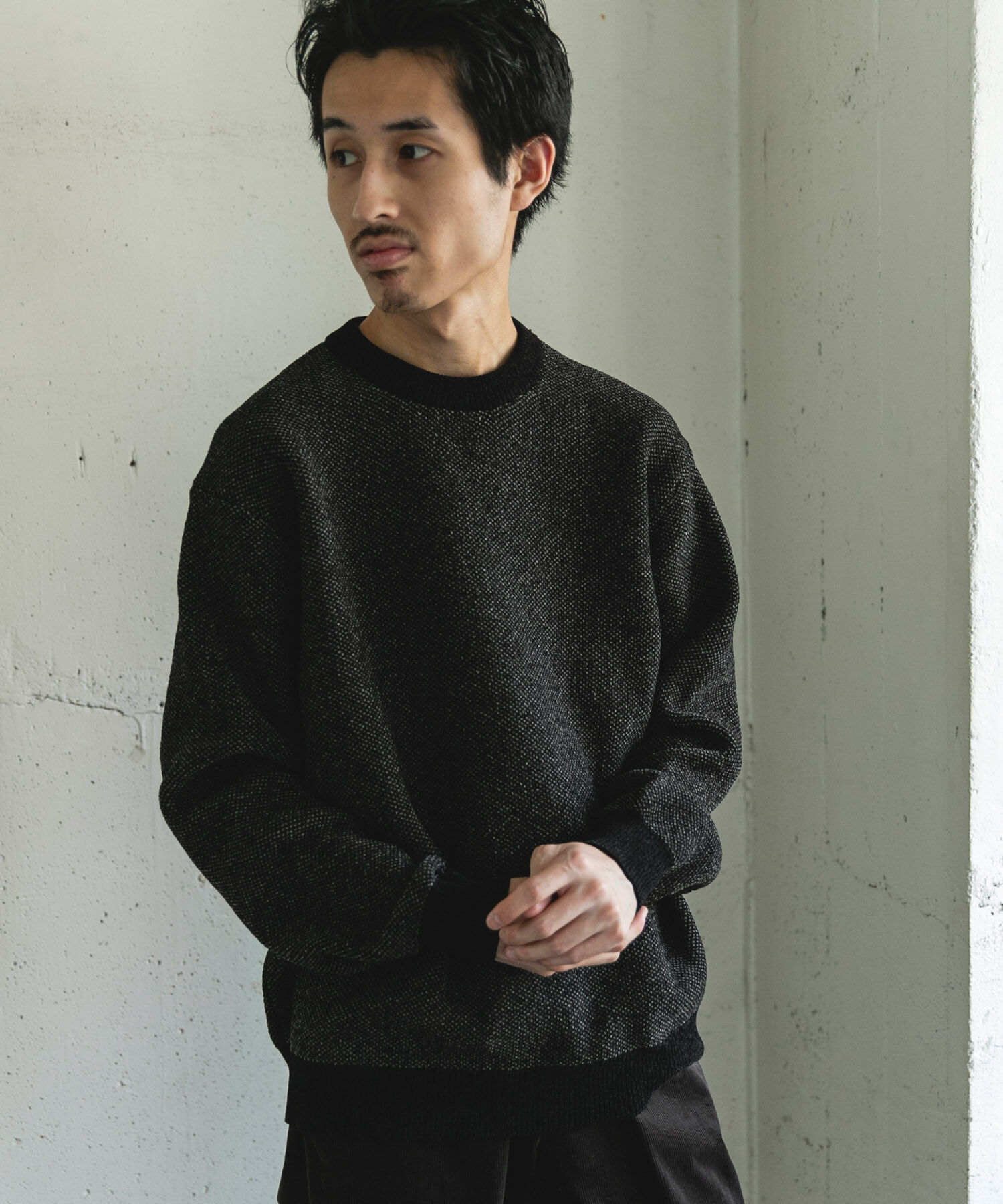 URBAN RESEARCH DOORS「ジャガードモールニットプルオーバー」|ニット・セーター|ブラック